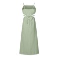 thumbnail image 6 of safuny Women's Maxi A Line Cami Dress Solid Color Holiday Sleeveless Clothing Summer Beach Square Neck Dress Retro Boho Waist Hollow Out Green S, 6 of 9