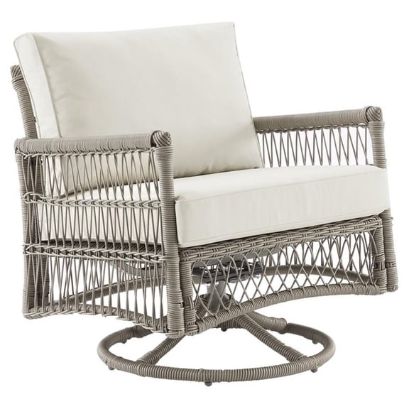Afuera Living Wicker/Steel Metal Patio Swivel Glider Chair in Creme/Driftwood