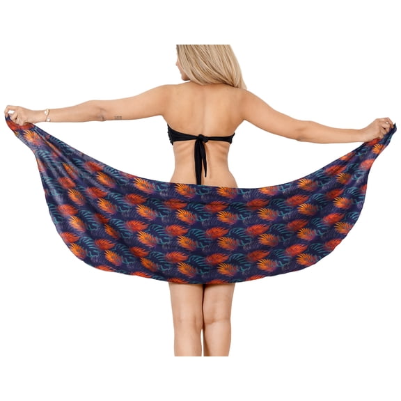 LA LEELA Women's Beachwear Summer Bikini Wraps Beach Wrap Coverups Sarong Skirt Bathing suit Swim Cover up Swimwear Swimsuit Coverups for Women One Size Navy, Leaves