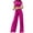 Hot Pink, variant on Fashion Plus Size 2 Picec of Sets for Womens Summer and Fall Casual Comfortable Solid Color Short Sleeve Round Neck Midriff-baring Solid Color Elastic Waist Pants Sets
