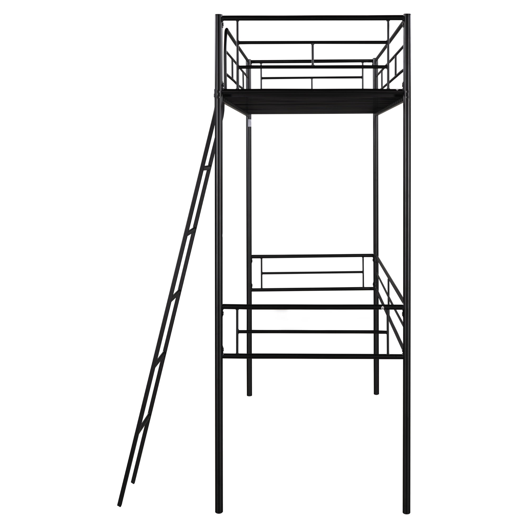 Kadyn Metal Loft Bed, Twin Loft Bed with Ladder, Bed Frame for Kids, Boys and Girls, Black