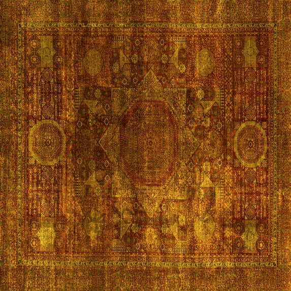 Ahgly Company Indoor Square Oriental Yellow Modern Area Rugs, 6' Square