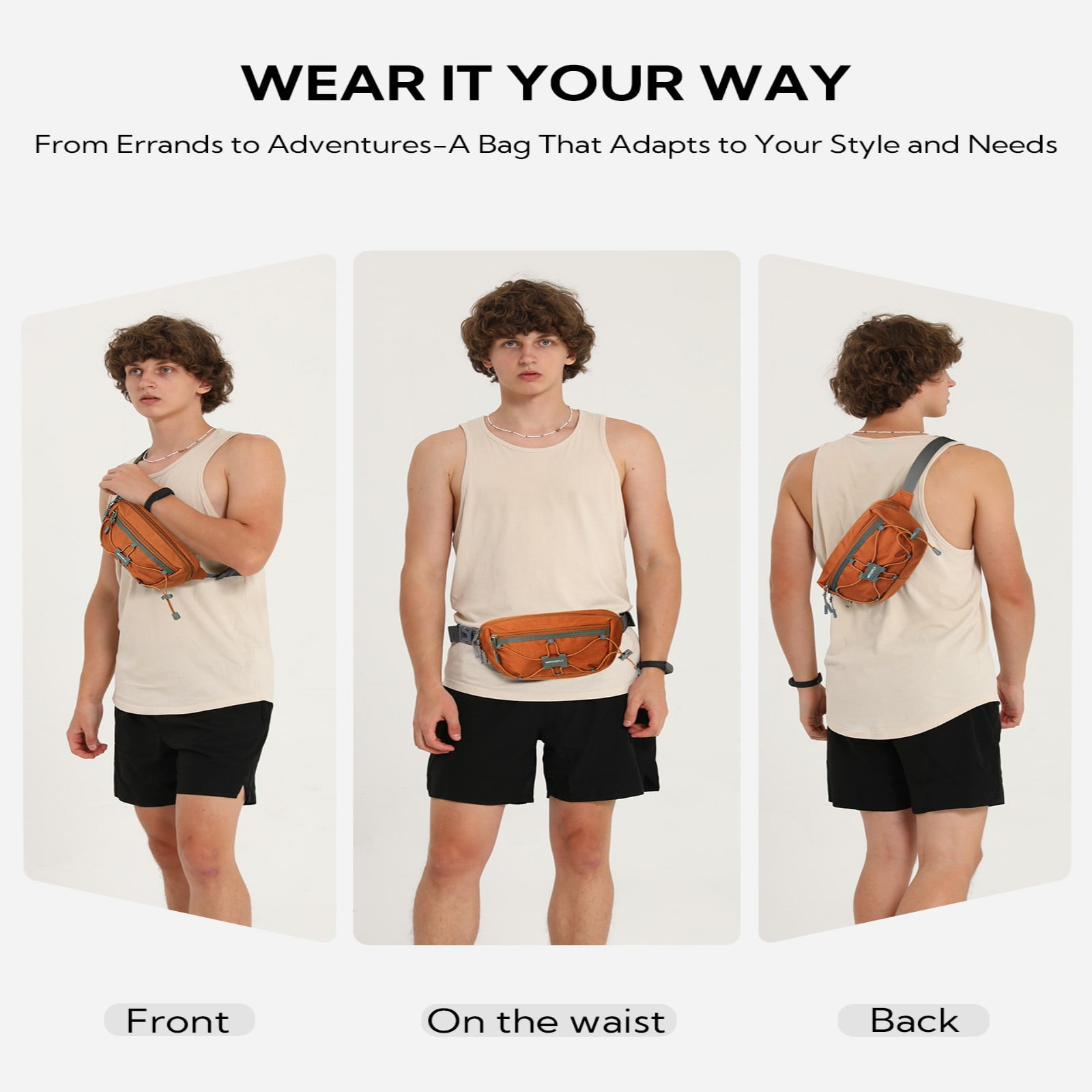 WATERFLY Unisex Anti Theft RFID Blocking Hiking Running Nylon Fanny Pack Waist Bag,Brown