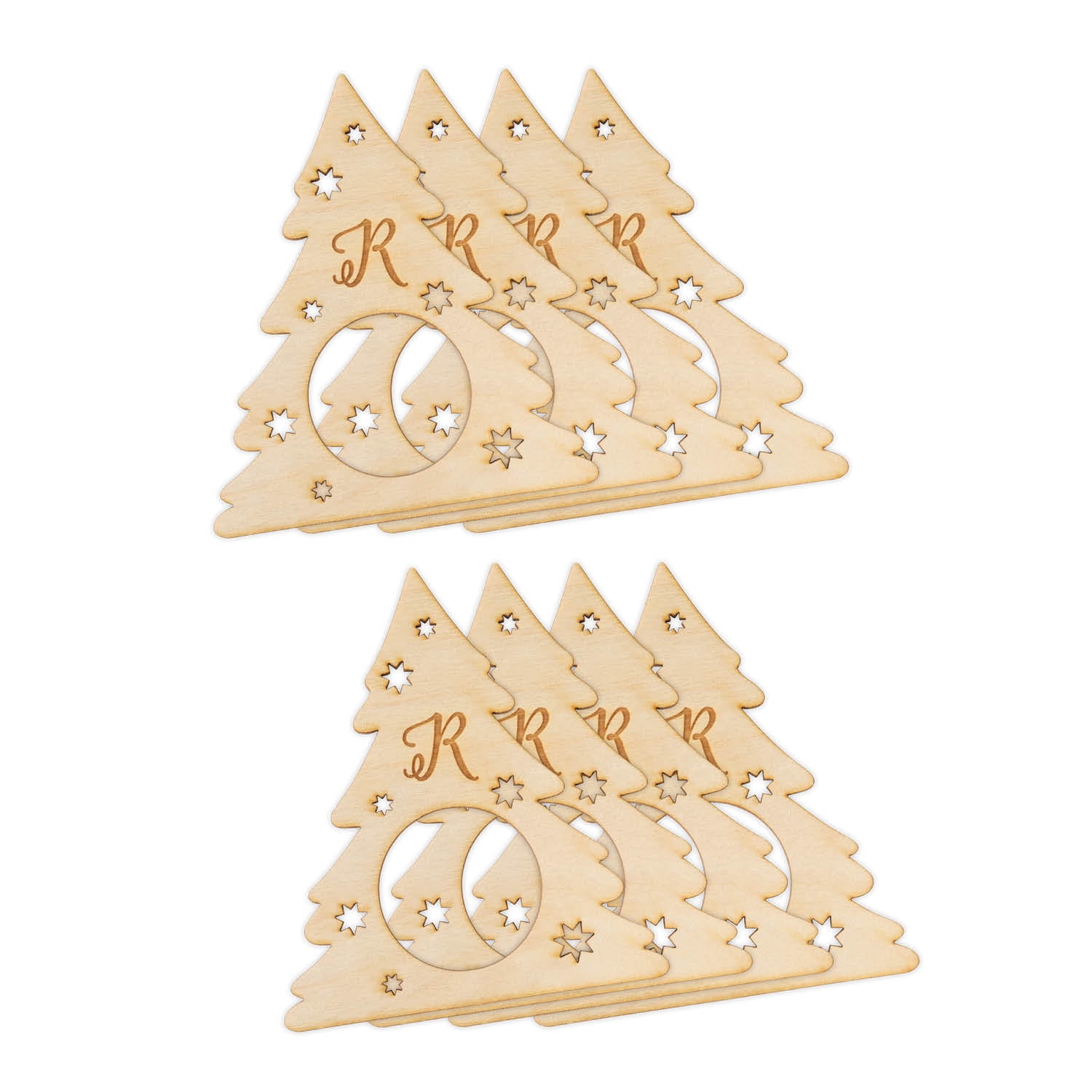 Christmas Tree Wood Napkin Rings - Set of 8