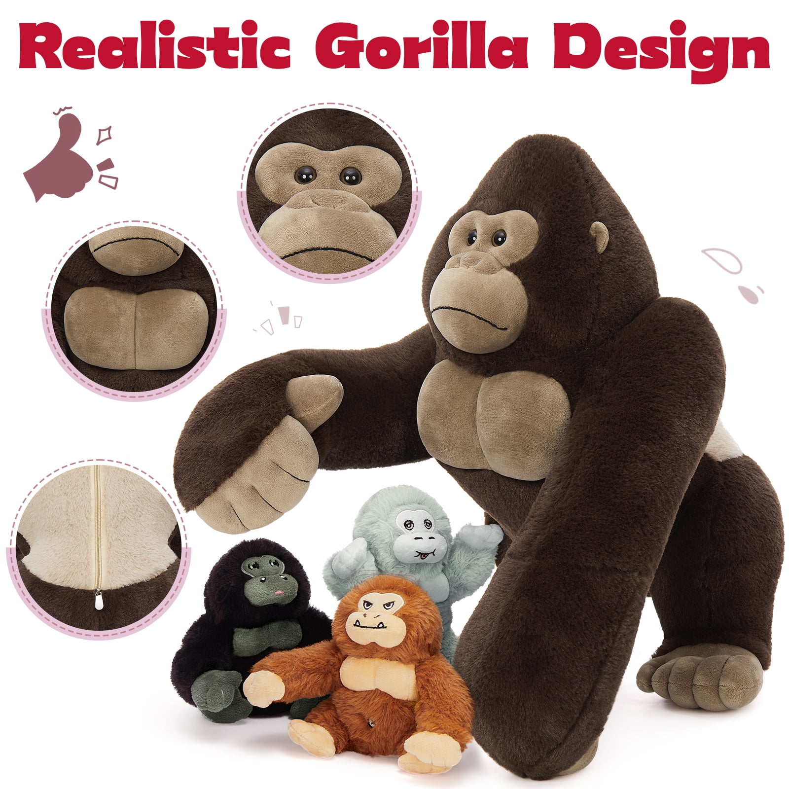 MorisMos 19.6" Gorillas Stuffed Animal Mommy Gorillas with 3 Baby Plush Toys