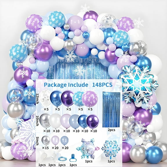 148PCS Winter Snow Balloon Garland Arch Kit with Snowflake Latex Balloons, Winter Wonderland Party Decorations for Christmas, Birthday, Baby Shower & Holiday Party