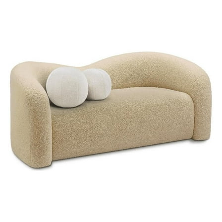 Maklaine Contemporary Beige Faux Shearling Teddy Fabric Loveseat