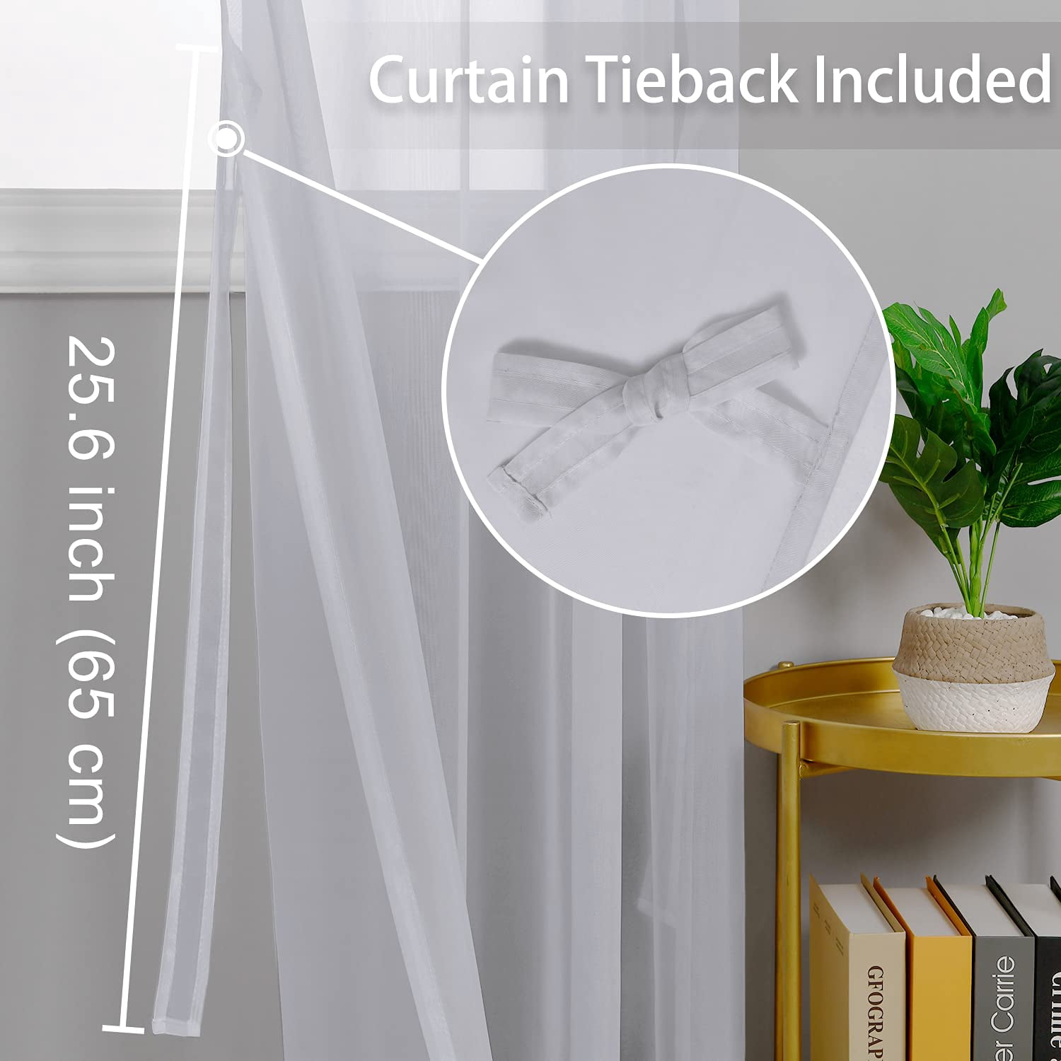 Hiasan Grey Sheer Curtains with Tiebacks, Light Filtering Contemporary Window Drapes for Living Room, Bedroom, Grommet, 52" x 63", Set of 2