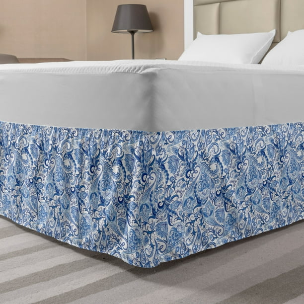 Paisley Bed Skirt, Native Pattern in Blue Tones Nature Themed Print ...