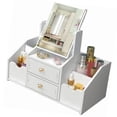 thumbnail image 1 of Cajón de almacenamiento de cosméticos, cajón de plástico de gran capacidad, contenedor de papelería con espejo, color blanco, 1 of 14