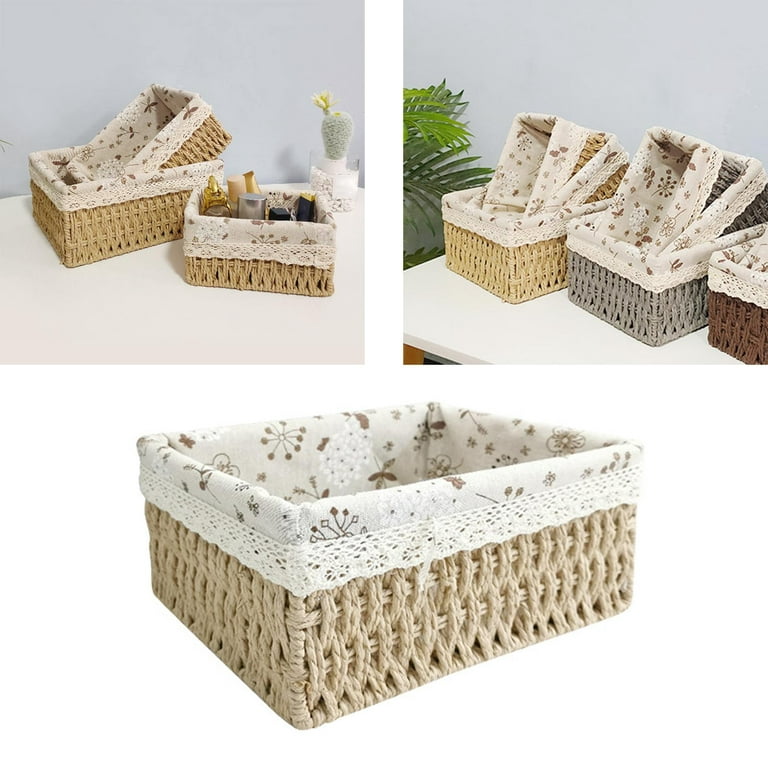 Woven Rectangular Basket for Shelves, Rattan Storage Basket