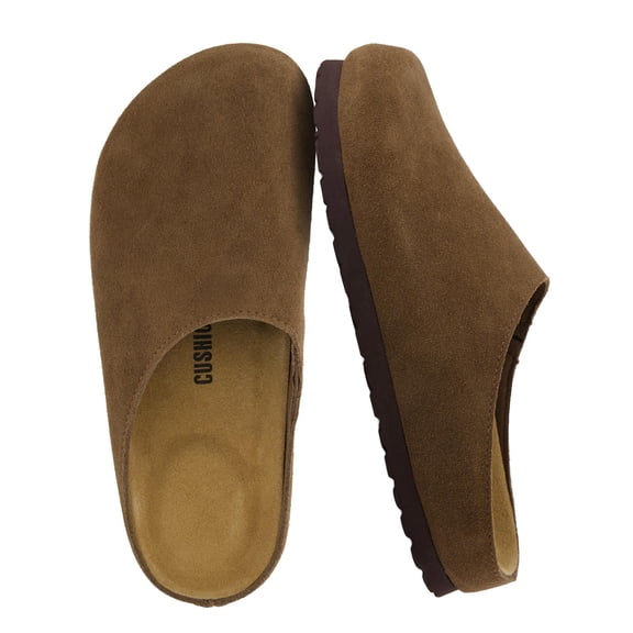 Cushionaire Lute Leather Clogs For Women | Genuine Suede Closed Toe Slip On Clogs With Cushioned Footbed and Cork Outsole | Classic Comfortable Indoor Outdoor Mule Design For Everyday Wear
