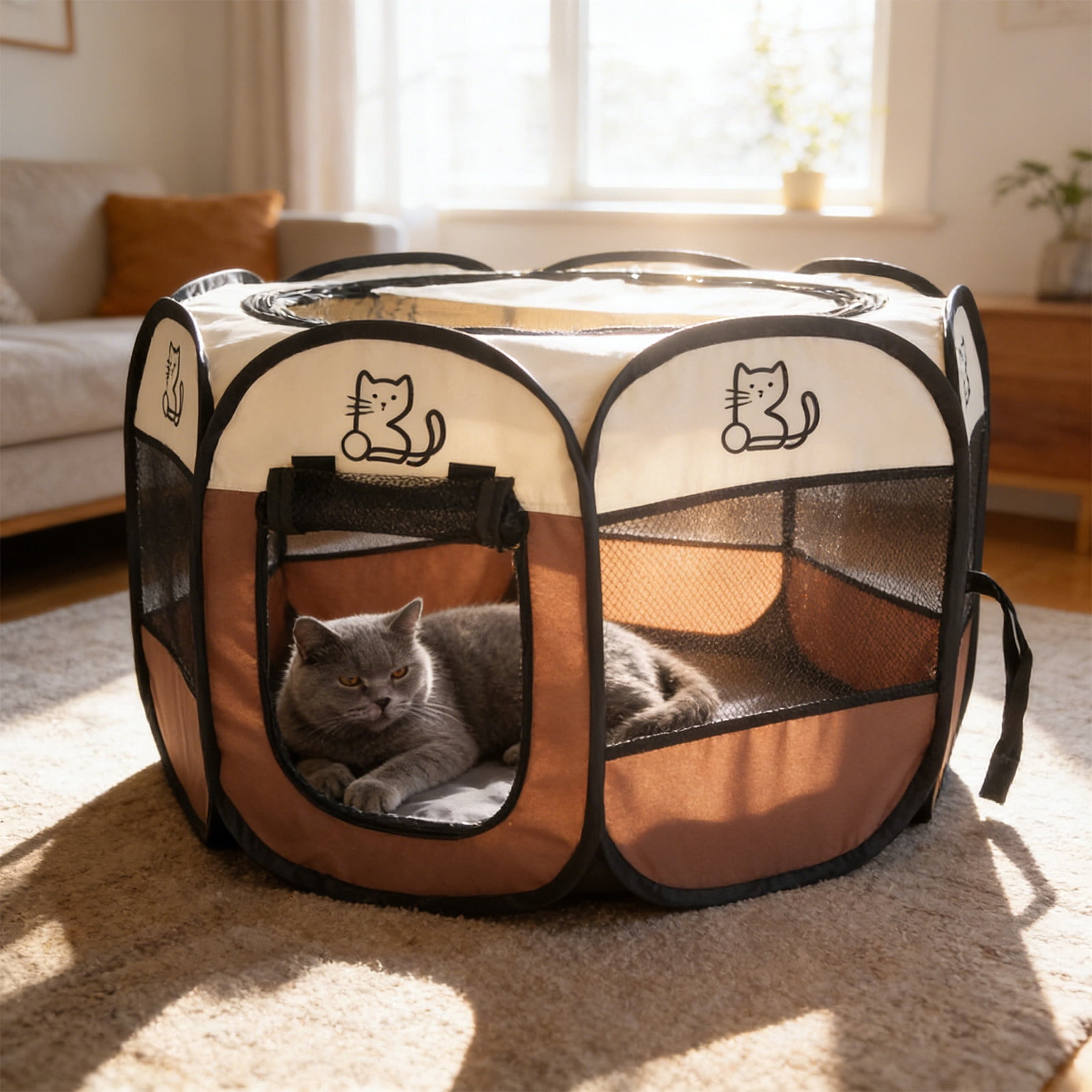 Dog Cat Playpen, Enclosed Foldable Pet Tent, Portable Puppy Pet Crate Indoor for Small Dogs Cats Rabbits, Foldable Dog Cage Enclosure for Outdoor, Dogs Tent Kennel with Carrying Case