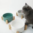 thumbnail image 3 of Ceramic Dog Bowl, Feeding Bowl for Dogs or Cats with Solid Wood Stand, 3 of 5