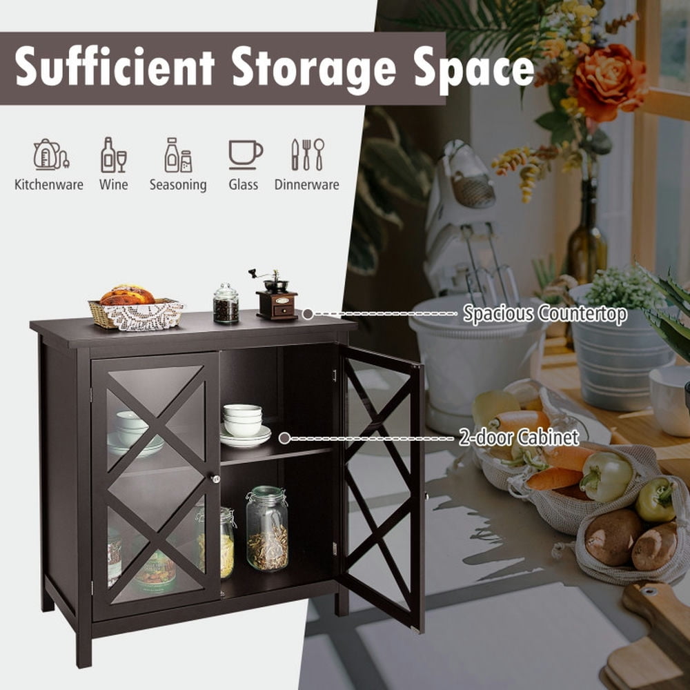 Finihen Kitchen Storage Cabinet, Buffet Sideboard, Freestanding Kitchen Buffet Cabinet with Glass Doors and Adjustable Shelf, for Dining Room, Kitchen, Living Room, Brown Finihen Kitchen Storage Cabinet, Buffet Sideboard, Freestanding Kitchen Buffet Cabinet with Glass Doors and Adjustable Shelf, for Dining Room, Kitchen, Living Room, Brown