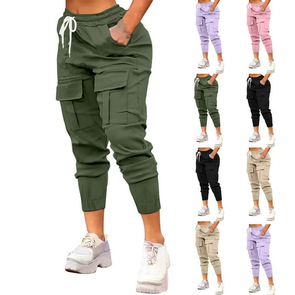 Kmdttou Capri Pants for Women Solid Color Pocket Corset High-Waisted Sweatpants Long Pants on Clearance