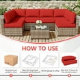 thumbnail image 5 of Kimunuk 14 Piece Outdoor Furniture Replacement Cushions, 5" Foam Foam High-Density, Fits 6-Seat Sectional Rattan Conversation Set, Patio Water-Resistant Sofa Cushions, Red, 5 of 6