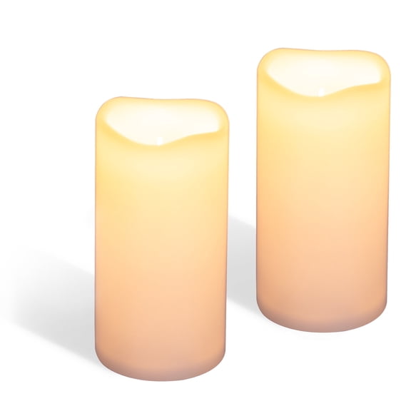 WYZworks Solar Powered Pillar Candles, Set of 2 D 4" x H 8", LED Rechargeable Waterproof IP65 Flickering Flameless Outdoor Valentine Resin Candles with Dusk to Dawn Timer, Light Sensor