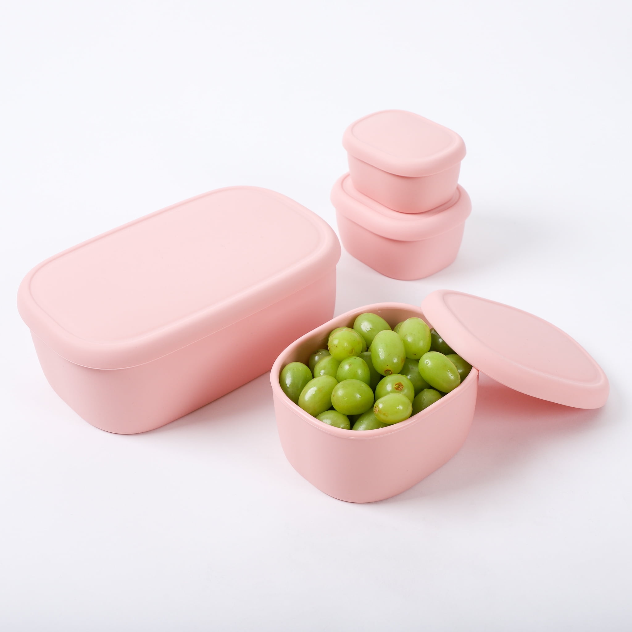 BLUE GINKGO Nesting Silicone Containers, Airtight Food Storage | Set of 3 (6.7oz, 10oz, 20oz) Pink