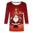 thumbnail image 4 of Gamivast Womens Christmas Blouse Plus Size Round Neck Shirt Funny Xmas Holiday Trees Santa Graphic 3/4 Sleeve Tee Loose Winter Snowman Family Holiday T-Shirt Blouse 5XL, 4 of 6