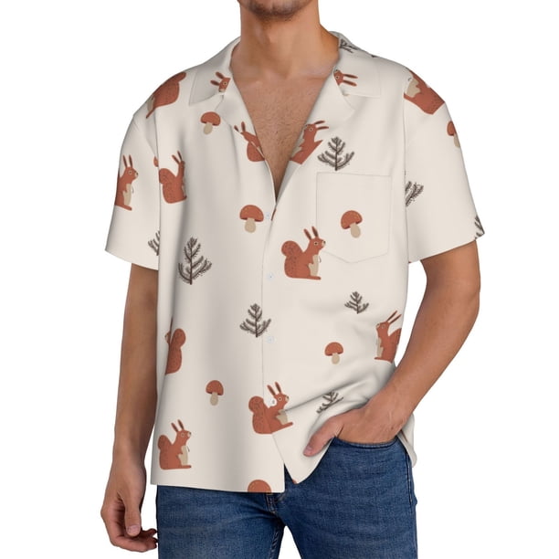 Fotbe Cute Squirrel Camisa Estampada de Manga Corta para Hombre, Casual de Verano, Estilo Playero, Sin Arrugas-3X-Large