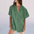 thumbnail image 2 of Annhoo Summer Rompers for Women V-Neck Short Sleeve Button Down Shorts Bodysuit Dressy Casual Loose Trendy Jumpsuits, 2 of 8