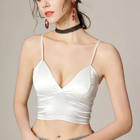 

Kernelly Women Sexy Bra Ice Silk V-neck Slings Underwear Satin Triangle Cup Bra