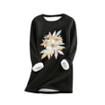 thumbnail image 2 of Craaazy Fleece Lined Sweatshirt for Women Crew Neck Long Sleeve Lamb Wool Warm Top Floral Printed Shirts Gifts, 2 of 3