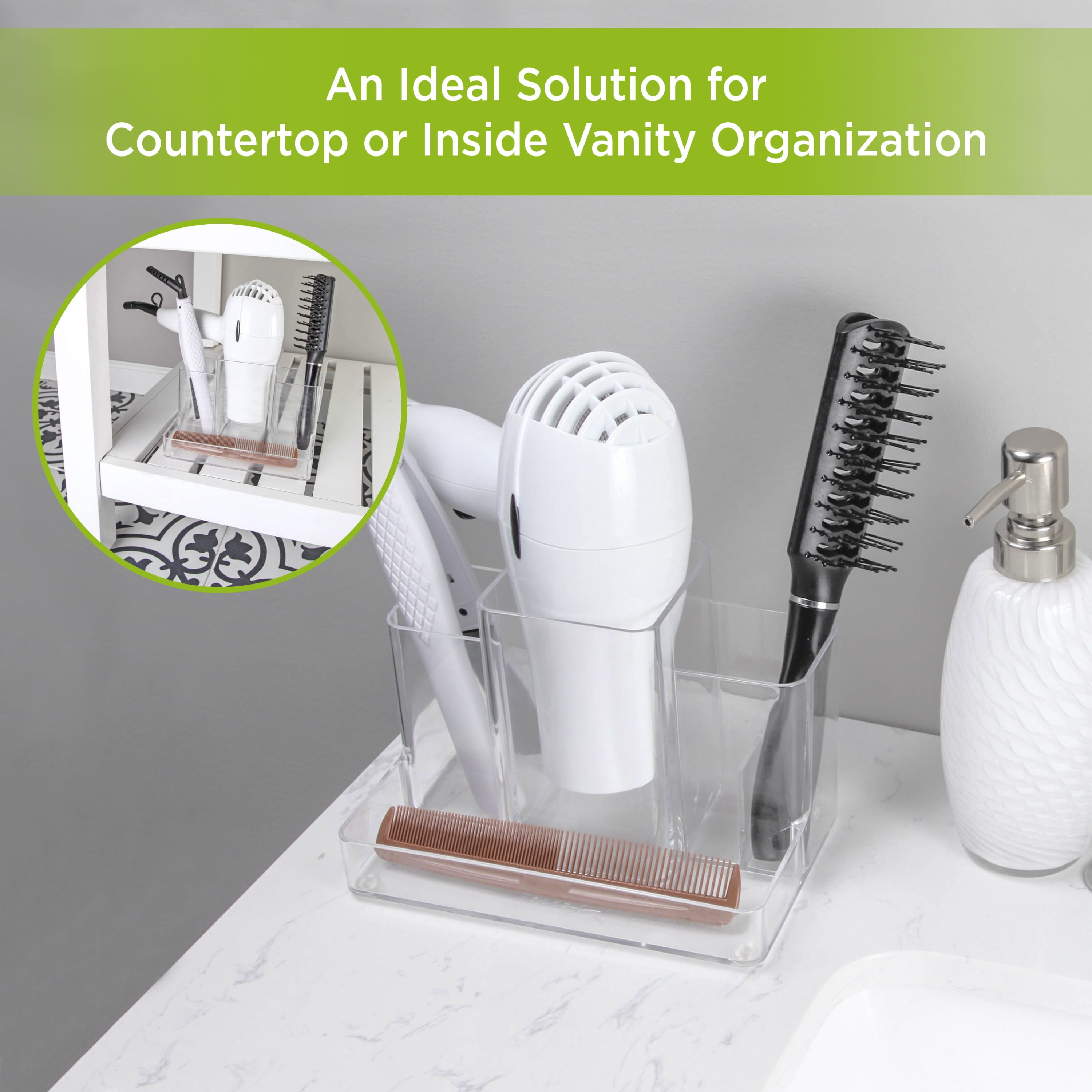Kenney Storage Made Simple Bathroom Countertop Hair Care Center Organizer, Set of 2, Clear
