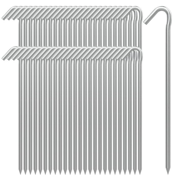 AAGUT Tent Stakes Metal Garden Edging Fence Hooks Yard Camping Stake Heavy Duty Galvanized 9 Inch 6 Gauge Tent Pegs for Tarp, Inflatable, Outdoor Christmas Decorations, 50 Pack