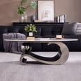 thumbnail image 2 of ENSHUI Modern Oval Stone Coffee Table with Sturdy Gold Metal Base, Gray, 2 of 10