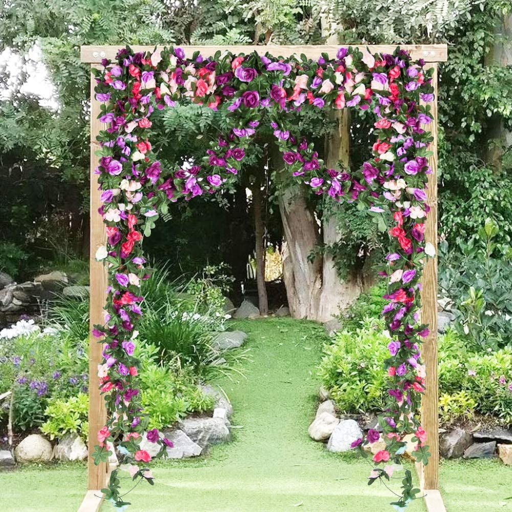 Namzi 8 Pack 65 FT Flower Garland Decorations Plastic Artificial Flowers for Wedding Decoration Pink purple
