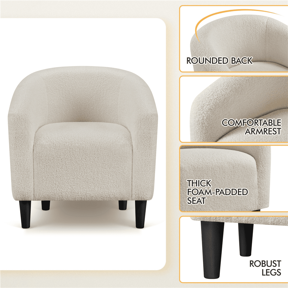 Renwick Modern Upholstered Tub Chair for Living room, Set of 2, Ivory Boucle