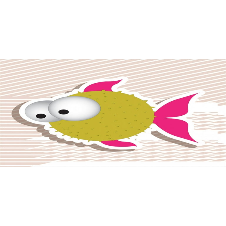 Fish Piggy Bank, Comical Illustration of A Bubble Fish Abstract Blowfish with Huge Eyes Humor Print, Ceramic Coin Bank Money Box for Cash Saving, 3.6