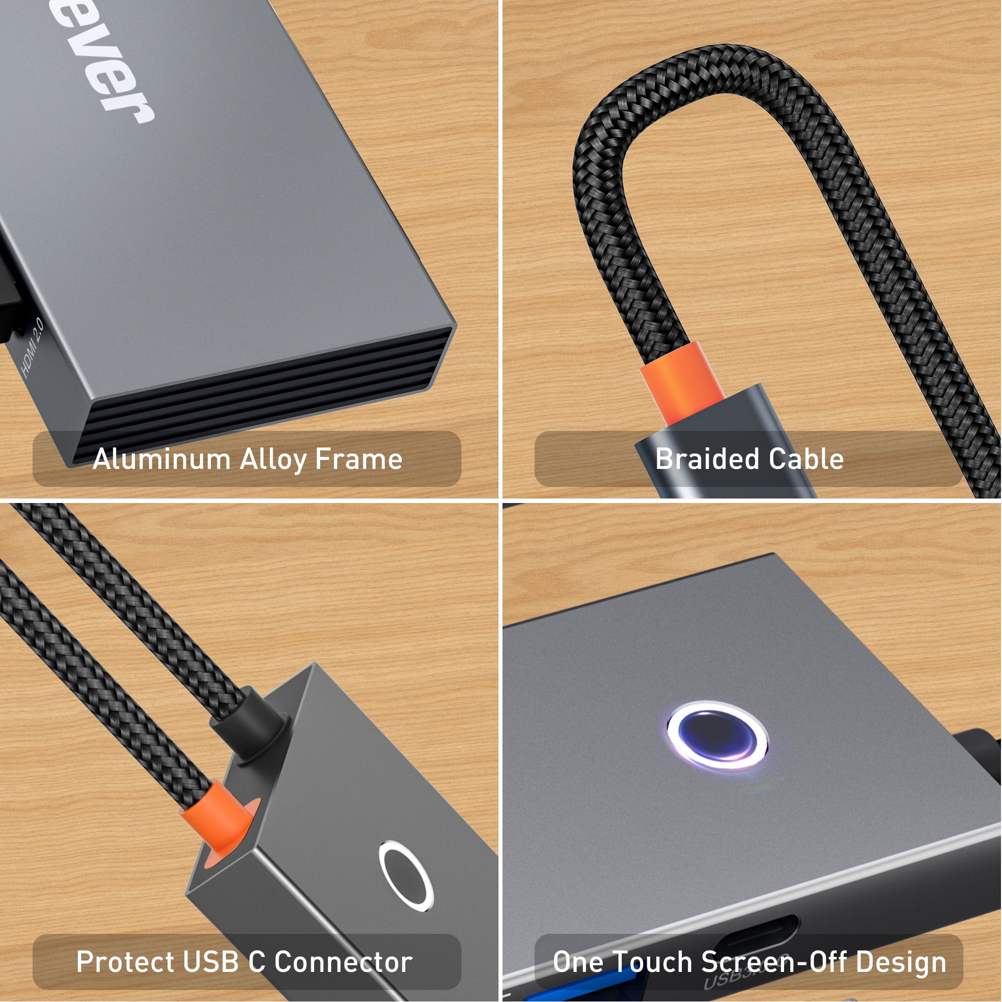 USB C Docking Station 6-in1, iXever USB Type C to HDMI 2.0 4K@60Hz, 2x USB 3.0 HUB, USB Type C, PD 100W Charging Ports
