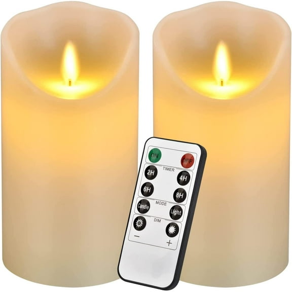 antizer Flameless Candles 6" Set of 2 Ivory Dripless Real Wax Pillars Include Realistic Dancing LED Flames and 10-Key Remote Control with 24-Hour Timer Function 400 Hours by 2 AA Batteries