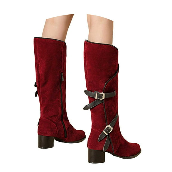 UngA Cowboy Chic Cowboy Boots Embroidered Cowgirl Boots Western Mid-Calf Knee-High Boots with Heel Red,7