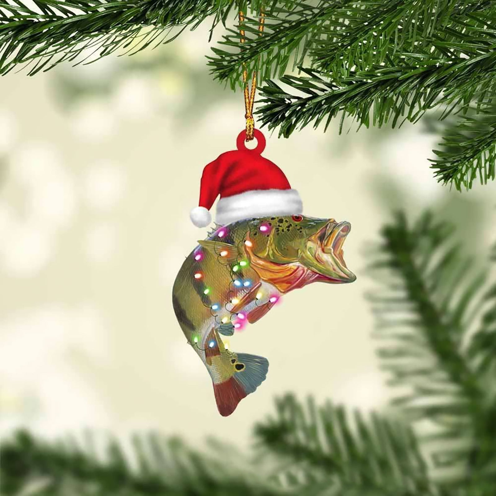 KEUSN Personalized Green Bass Fish Largemouth Flat 2D Christmas Ornaments  Tree Decorations Rear View Mirror Accessories Mini Christmas Ornaments