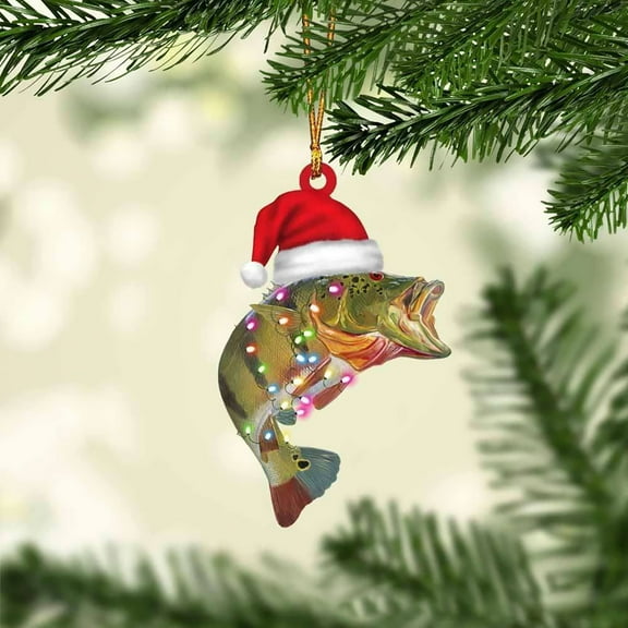 PPKVUFD Largemouth Bass Fish Christmas Tree Keepsake Ornaments, Fishing Themed 2 Side Printed Flat Acrylic Ornament, Animal Xmas Hanging Decor