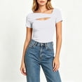 thumbnail image 6 of Posijego Going out Tops for Women Crewneck Short Sleeve Summer Slim Classic T-Shirts Trendy Casual Shirts for Women, 6 of 7