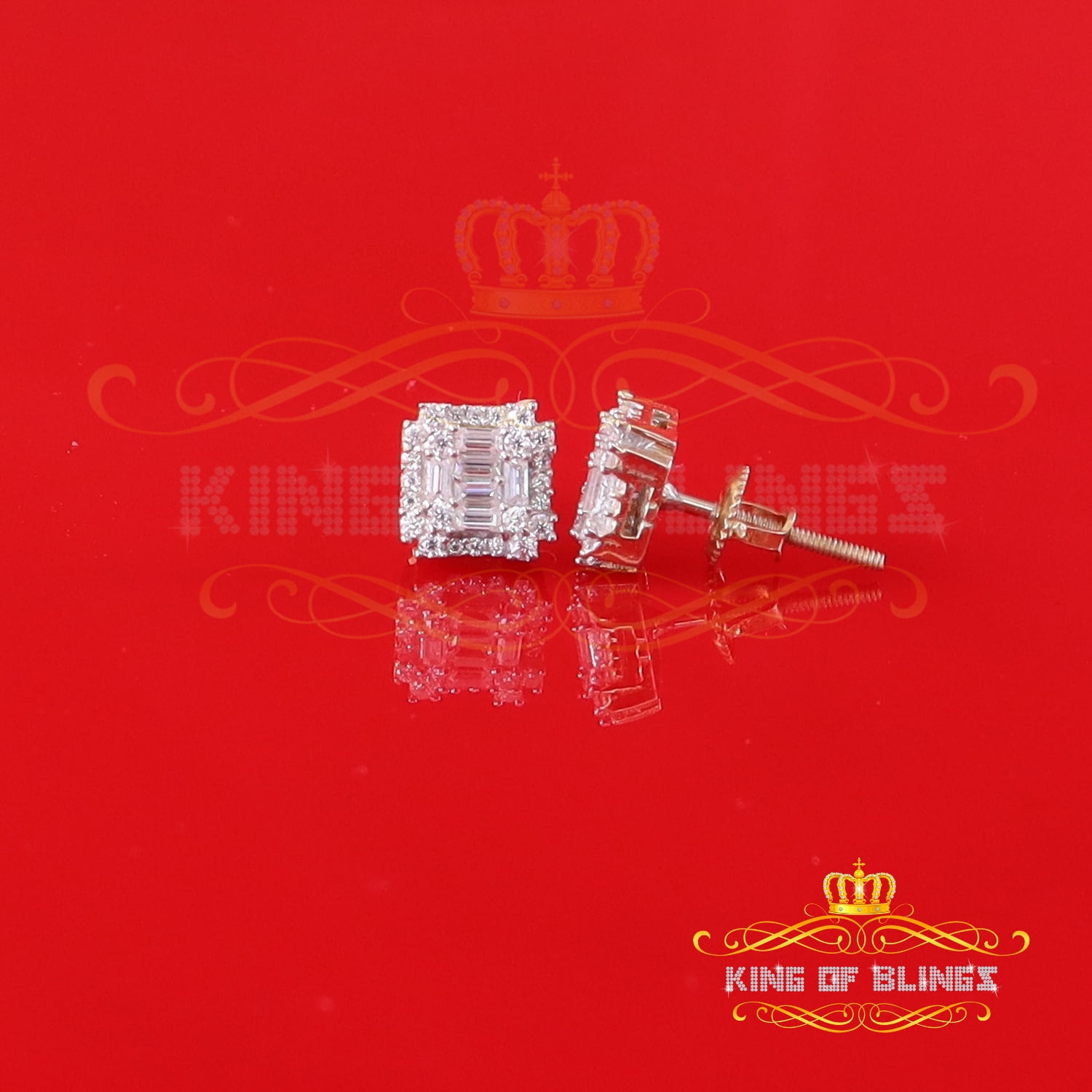 King of Bling's Men's/Women's 925 Silver Yellow 0.50ct VVS 'D' Moissanite Baguette Stud Earrings