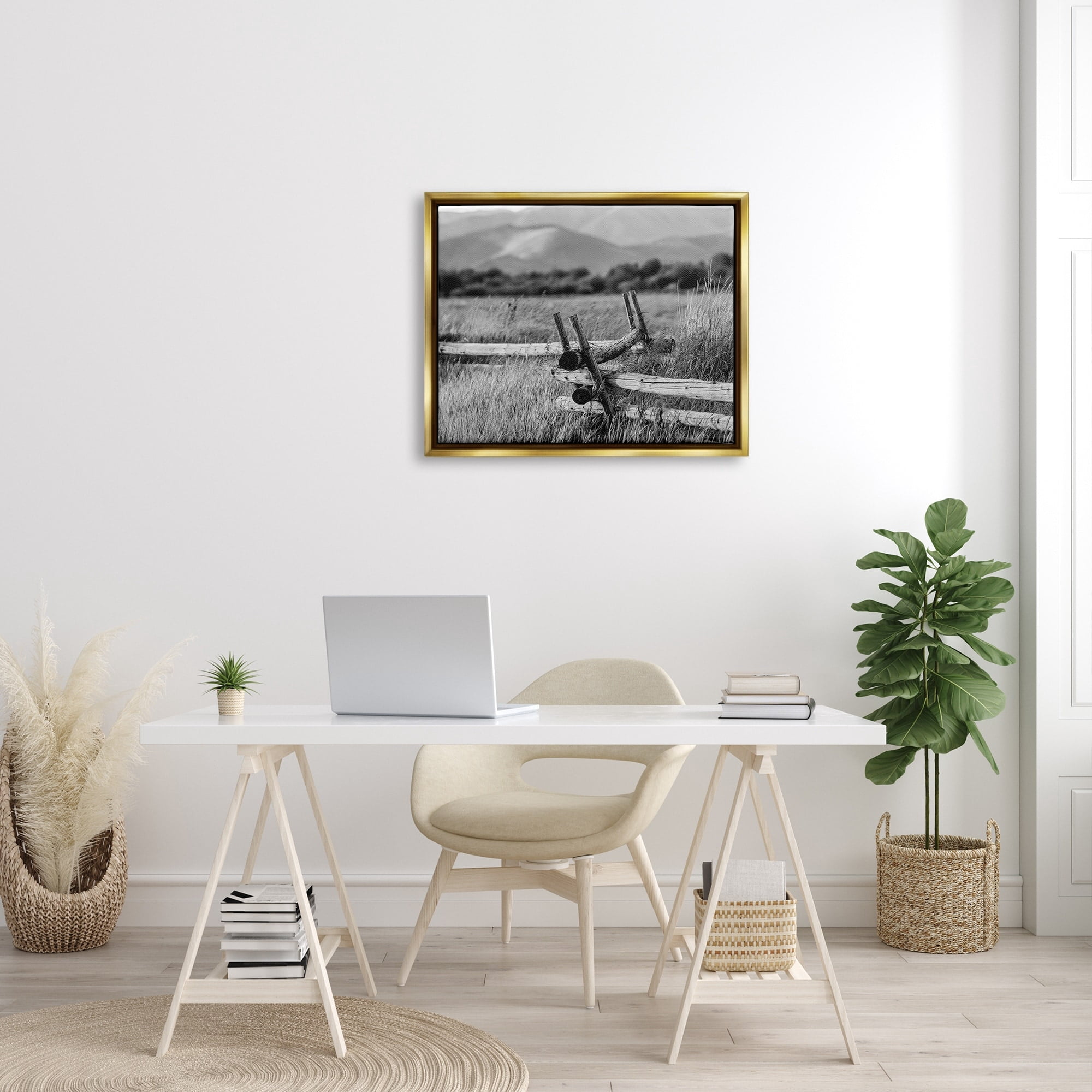 Stupell Industries Countryside Ranch Fence Rural Pasture Grass Photography Photograph Metallic Gold Floating Framed Canvas Print Wall Art, Design by Steve Smith