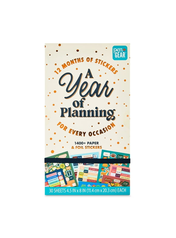 Pen + Gear Planner Sticker Book, Year of Planning, 30 Sheets, 1400+ Paper and Foil Stickers