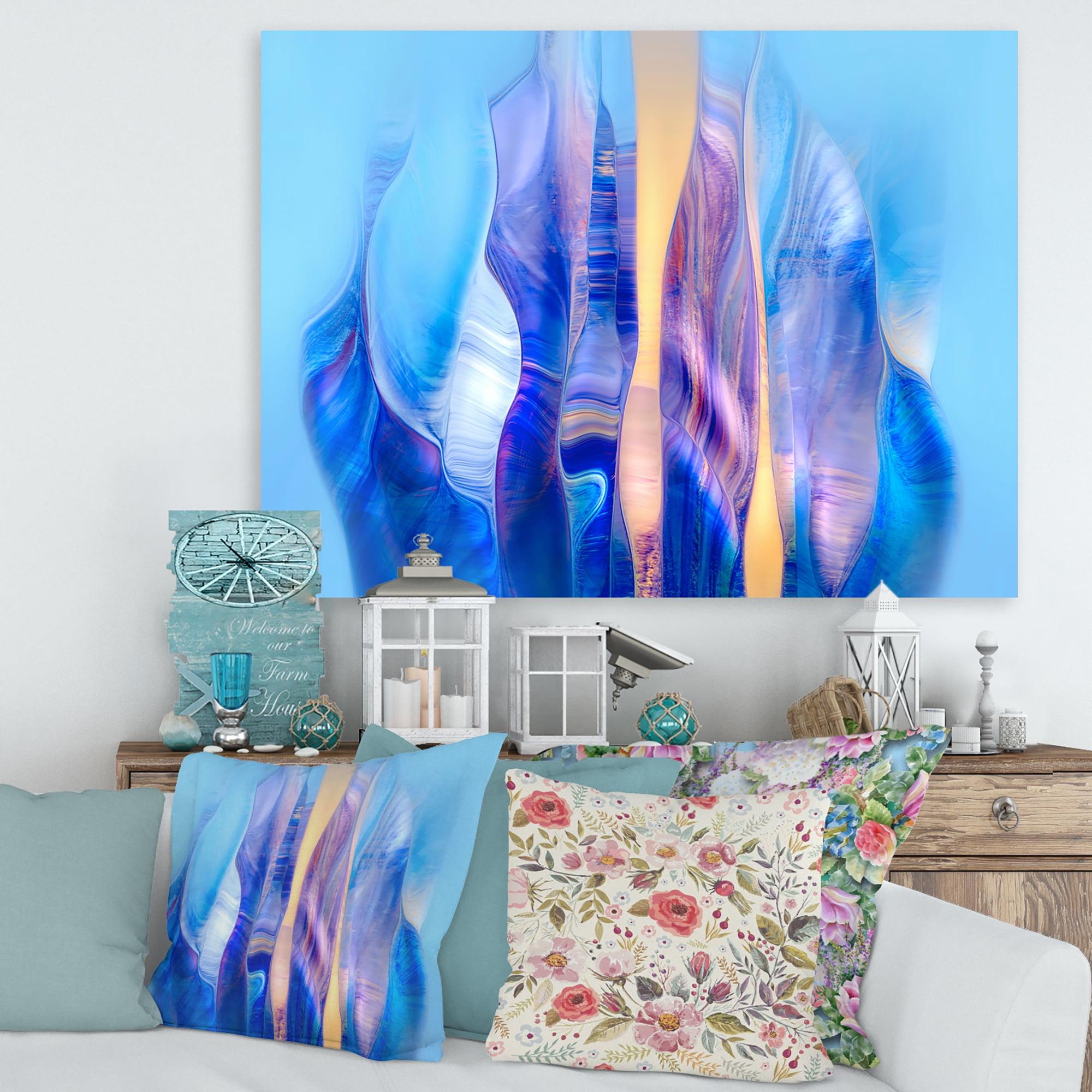 Designart ' Abstract Colorful Twisted Wavy Shape In Motion ' Modern Canvas Wall Art Print