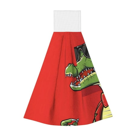 

Gaeub Cool Crocodile With Sunglasses Print Hand Towels with Hook Hanging Tie Towels Coral Velvet Dishtowels for Bathroom Restroom Home Decor