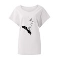 thumbnail image 2 of Gibobby Playera Corte clásico para MujerCamiseta manga corta murciélago casual algodón con cuello en V y estampado plumas para mujer(Blanco,G), 2 of 4