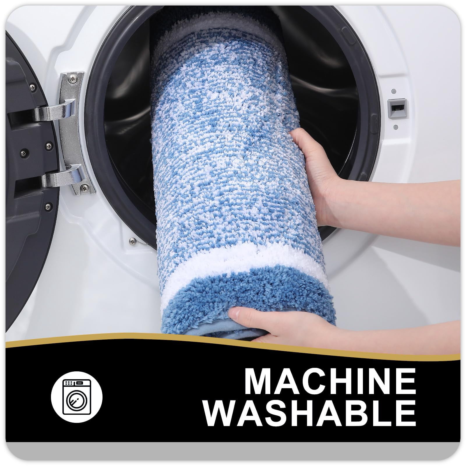 Smiry U-Shaped Luxury Bathroom Rugs, Ultra Soft and Absorbent Microfiber Contour Bath Rug, Non-Slip Machine Washable Toilet Rug, 24"x20", Blue and White