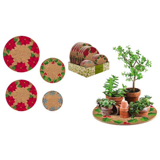 Cork Plant Coasters PDQ, 4 Sizes, 3 Asst in each size