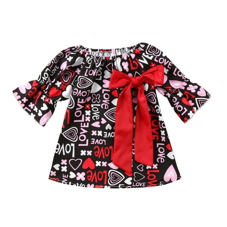 Baby Toddler Kid Girls Love Bowknot Valentine's Day Dress Outfits