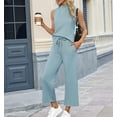 thumbnail image 2 of Two Piece Sets for Women Summer Outfits Lounge Sets Mock Neck Tops Wide Leg Crop Pants Lake Blue M, 2 of 3
